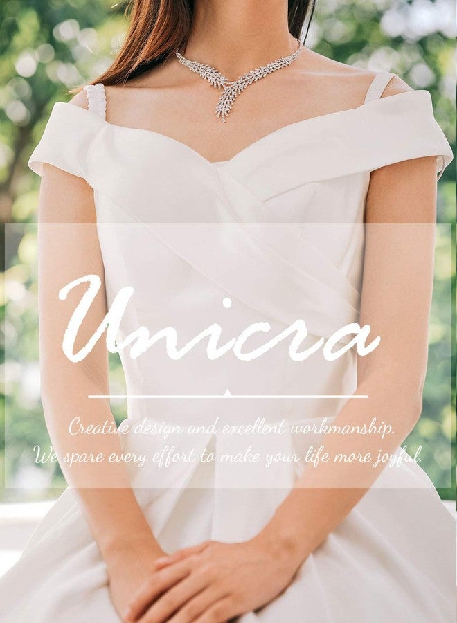 Unicra Bride Silver Necklace Earrings Set Crystal Bridal Wedding Jewelry Set Rhinestone Bridesmaid Choker Necklace Drop Dangle Earrings Sets for Women and Brides - Image 5