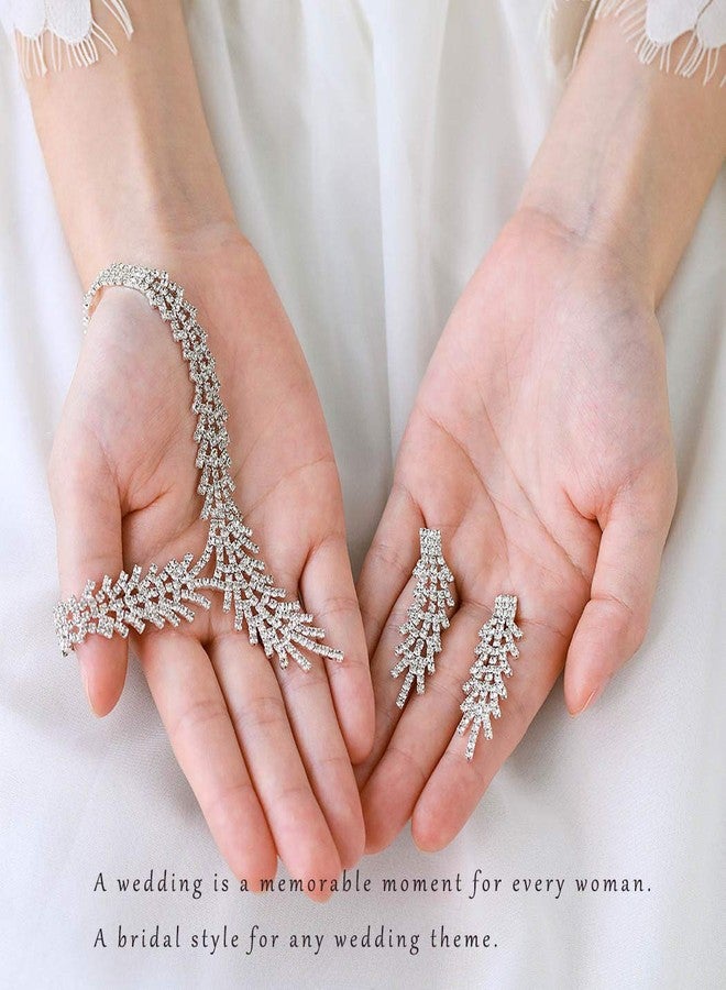 Unicra Bride Silver Necklace Earrings Set Crystal Bridal Wedding Jewelry Set Rhinestone Bridesmaid Choker Necklace Drop Dangle Earrings Sets for Women and Brides - Image 4