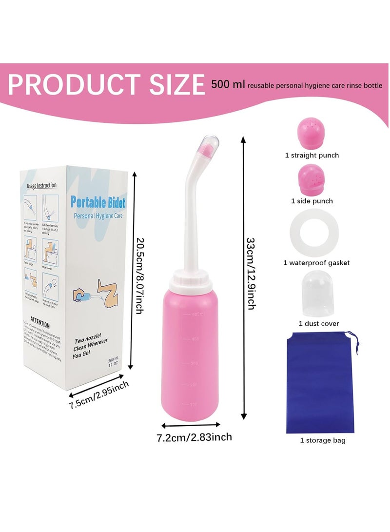 بخاخ بيديه محمول للسفر بسعة 500 مل، لتنظيف المرحاض والعناية بعد الولادة وتنظيف الأطفال، بفوهتين، مقاوم للتسرب ودرجات الحرارة العالية - Image 2