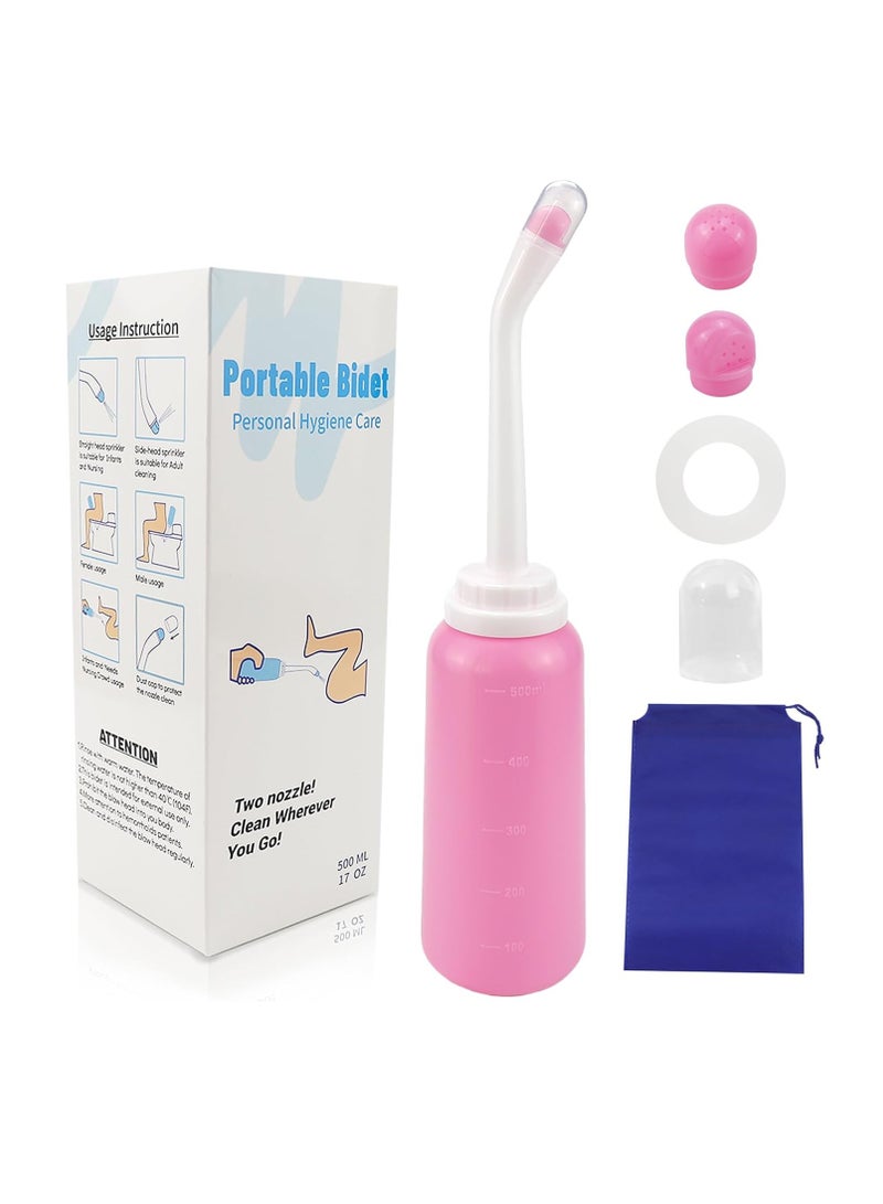 بخاخ بيديه محمول للسفر بسعة 500 مل، لتنظيف المرحاض والعناية بعد الولادة وتنظيف الأطفال، بفوهتين، مقاوم للتسرب ودرجات الحرارة العالية - Image 1
