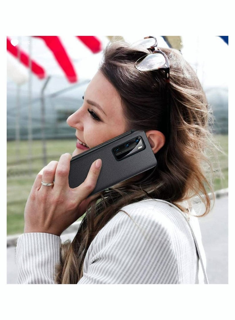 Y&D Phone Case, SYOSI for Huawei P40 Pro Case Smart View Window Flip Cover PU Leather Protective 6.58" Black - Image 3