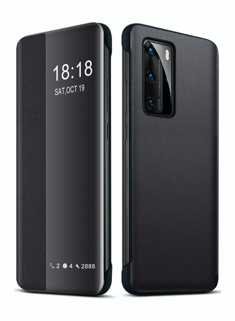 Y&D Phone Case, SYOSI for Huawei P40 Pro Case Smart View Window Flip Cover PU Leather Protective 6.58" Black - Image 1
