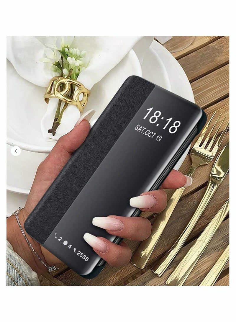 Y&D Phone Case, SYOSI for Huawei P40 Pro Case Smart View Window Flip Cover PU Leather Protective 6.58" Black - Image 2