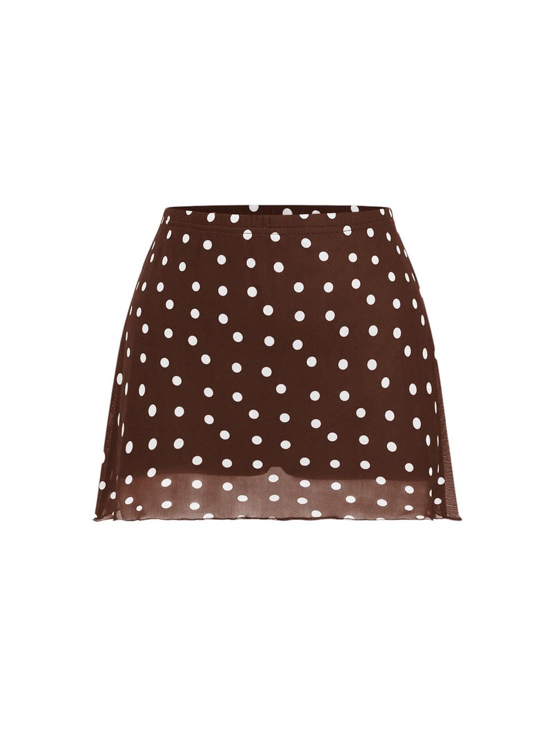 Verdusa Women's Polka Dots Mini Skirt Y2K Vintage Mesh Country Concert Outifits Chocolate Brown Medium - Image 1