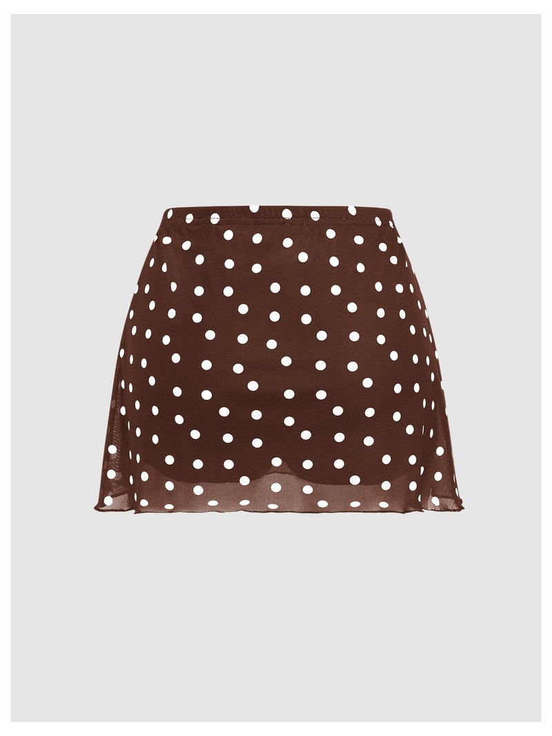 Verdusa Women's Polka Dots Mini Skirt Y2K Vintage Mesh Country Concert Outifits Chocolate Brown Medium - Image 2