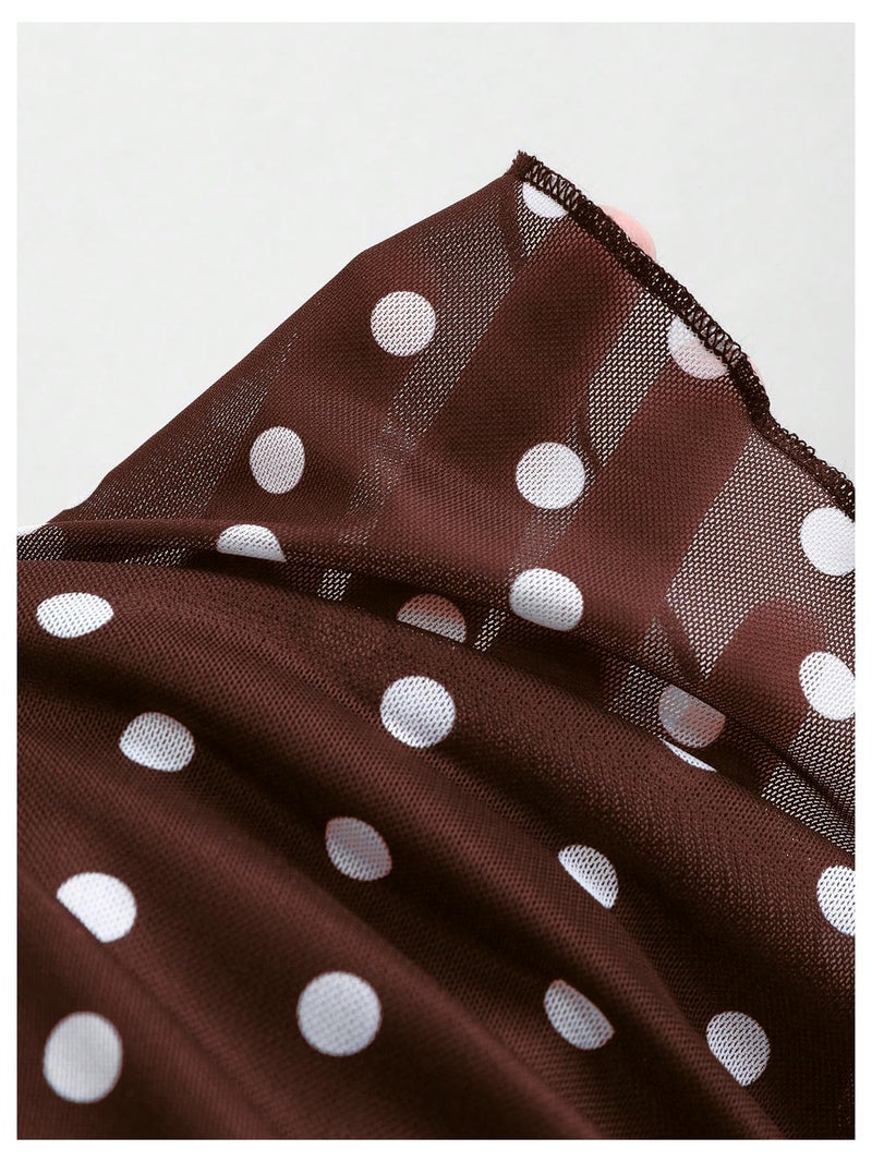 Verdusa Women's Polka Dots Mini Skirt Y2K Vintage Mesh Country Concert Outifits Chocolate Brown Medium - Image 3