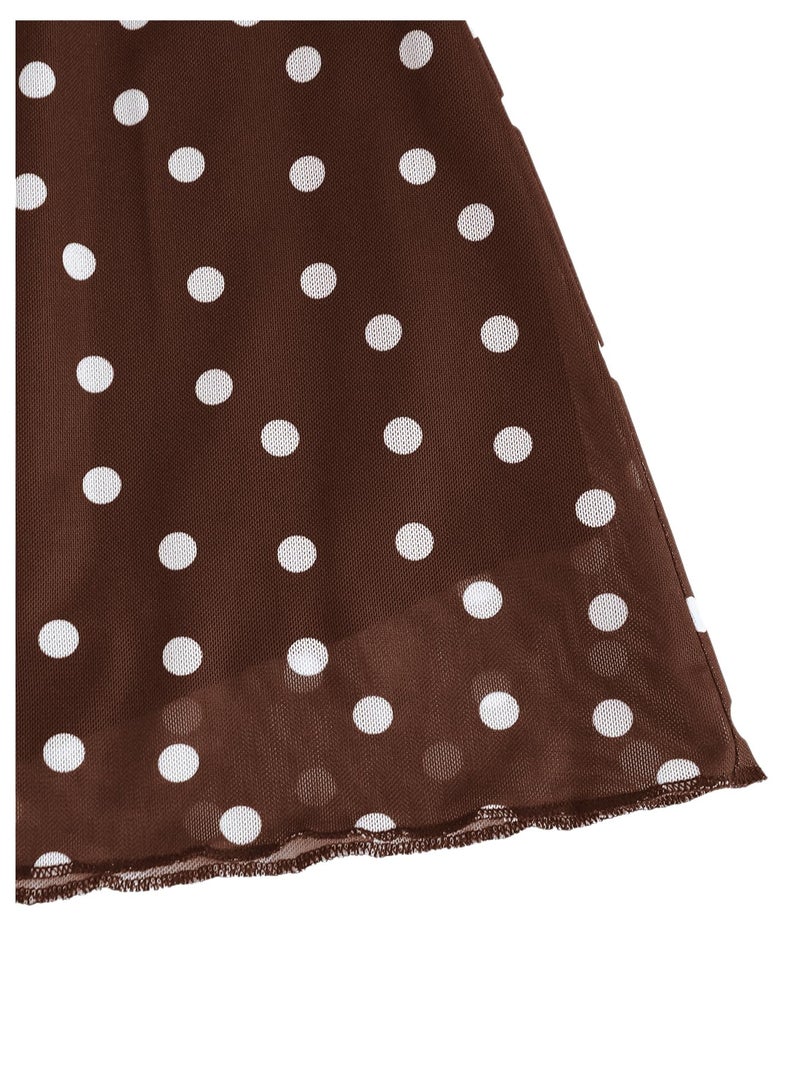 Verdusa Women's Polka Dots Mini Skirt Y2K Vintage Mesh Country Concert Outifits Chocolate Brown Medium - Image 4