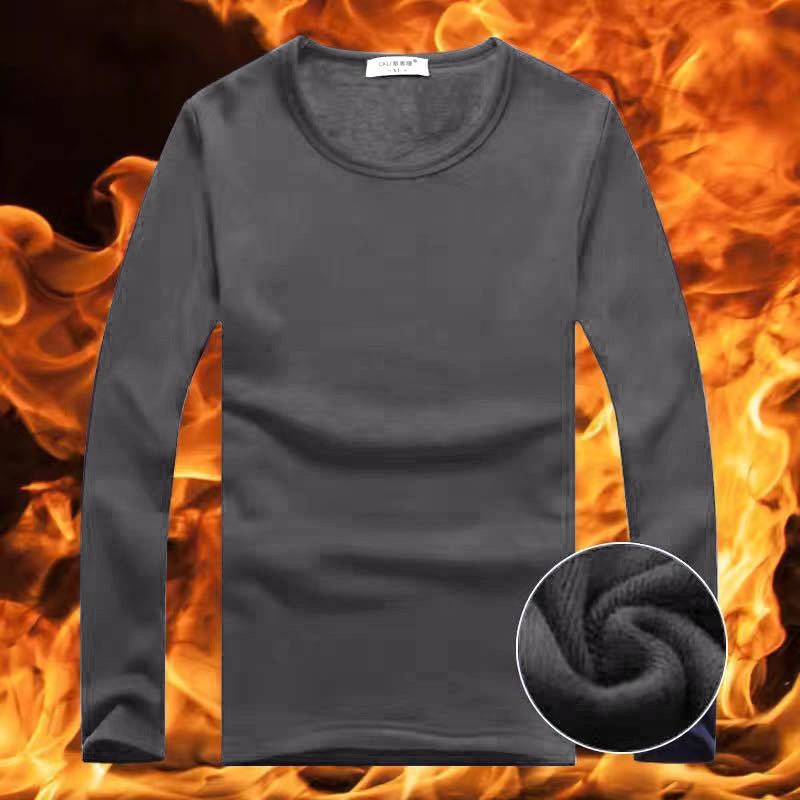 Men'S All-Match Fleece-Lined Thickened Warm Long-Sleeved T-Shirt Crewneck Plus Size Base Shirt Autumn Clothes Winter Long-Sleeved Shirt