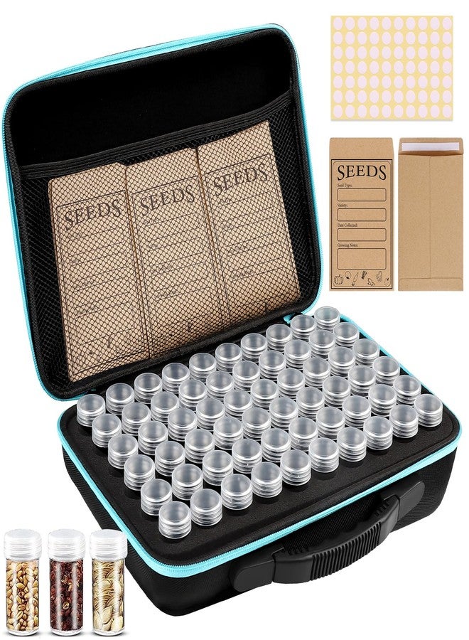 jixsloft 60 Slots Seed Storage Organizer, Plastic Seed Storage Box with Bag and Label Stickers, Seed Storage Container for Flower Vegetable Plants Garden Seeds Clover Basil Tomato Seeds - Image 1