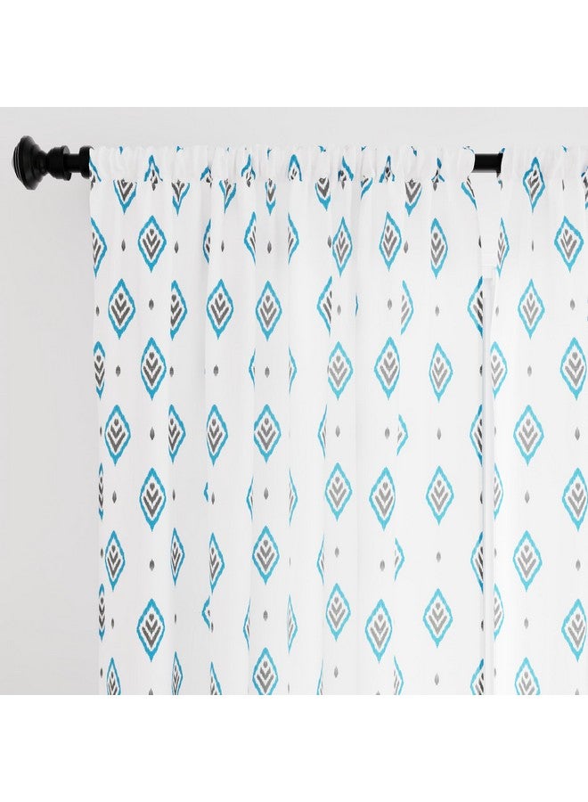 Encasa XO Window Curtain 9 ft Set of 2, Polyester Printed with Rod Pocket, Tie Back, Light-Filtering, Semi Sheer/Transparent Curtains- Kitchen, Bedroom, Living Room (140x274 cm), Diamond Turq - Image 1