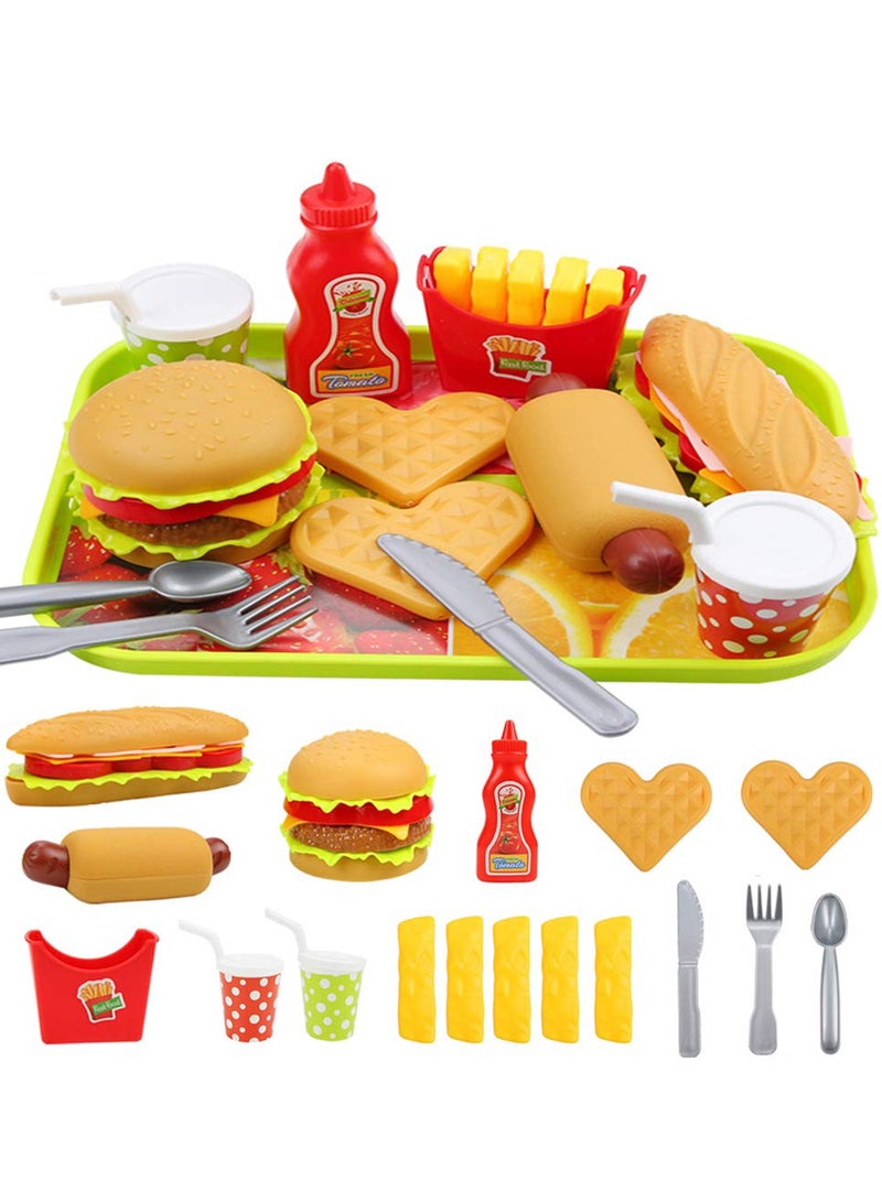SYOSI Pretend Play Food Set, Play Food for Kids Kitchen, Toy Foods with Play Burger and Hot Dog Removable Plastic Food for Pretend Play Kids Toddler Childrens Gifts - Image 1