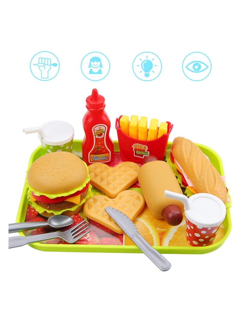 SYOSI Pretend Play Food Set, Play Food for Kids Kitchen, Toy Foods with Play Burger and Hot Dog Removable Plastic Food for Pretend Play Kids Toddler Childrens Gifts - Image 4