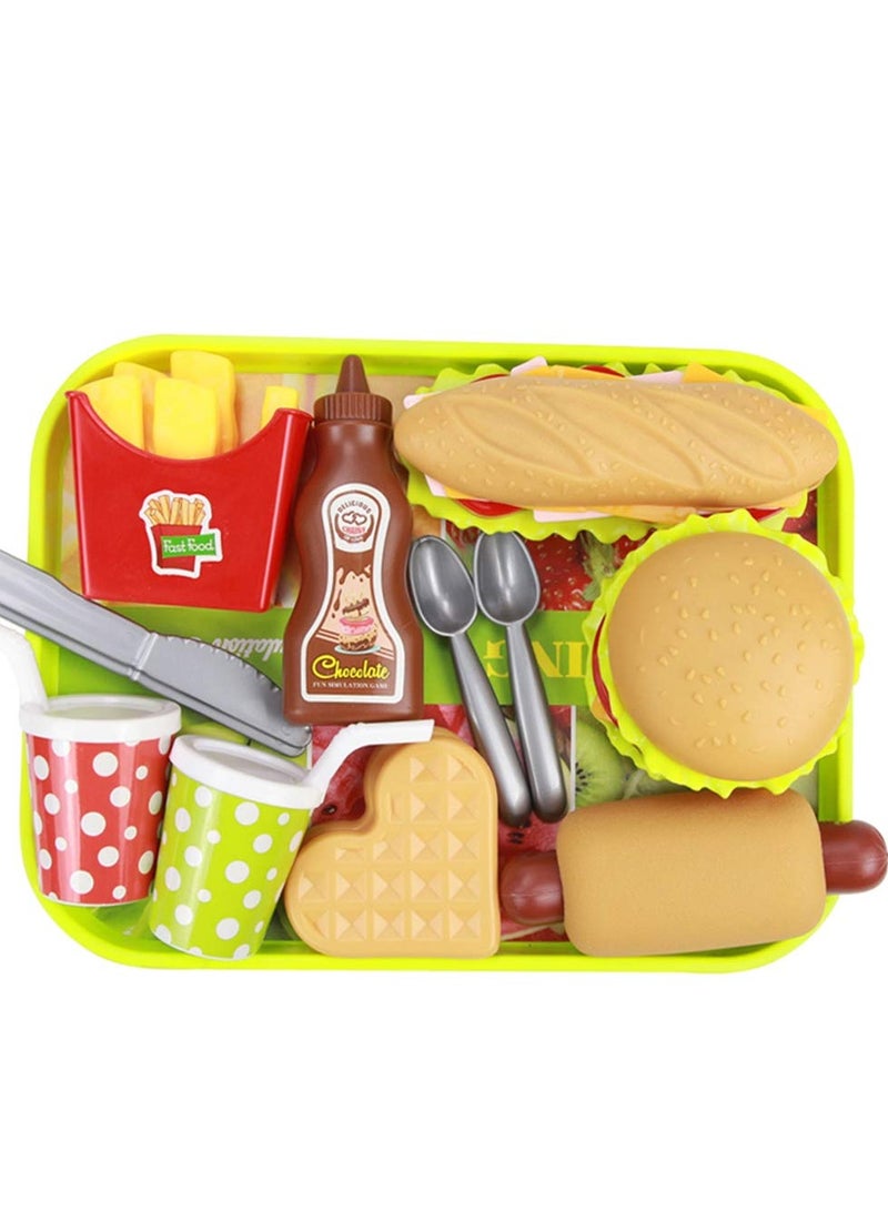 SYOSI Pretend Play Food Set, Play Food for Kids Kitchen, Toy Foods with Play Burger and Hot Dog Removable Plastic Food for Pretend Play Kids Toddler Childrens Gifts - Image 2