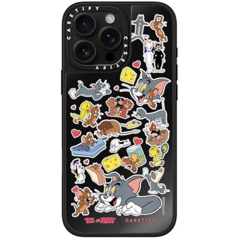 Casetify Mirror Case for iPhone 16 Pro Max 【Tom and Jerry Colab/Reflective / 4.9ft Drop Protection/Compatible with Magsafe】 - Family Sticker - Black on Black - Image 1