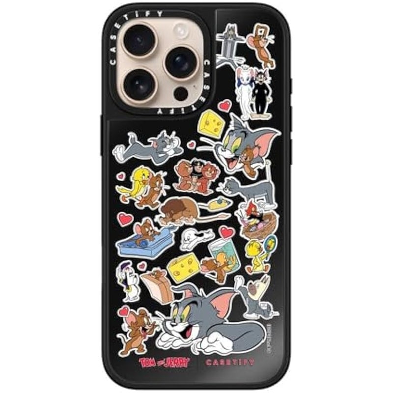 Casetify Mirror Case for iPhone 16 Pro Max 【Tom and Jerry Colab/Reflective / 4.9ft Drop Protection/Compatible with Magsafe】 - Family Sticker - Black on Black - Image 3