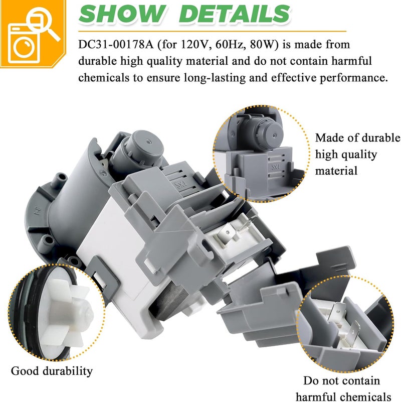 Techecook OEM DC31-00187A DC97-20621A PX3516-01 Washer Drain Pump Motor for SAMSUNG Washer DC31-00178A DC97-19289F DC97-19280F wa52m7750av/a4 DC31-00178D B35-3a AP5916591 PS9605762-5 Years Warranty by - Image 3