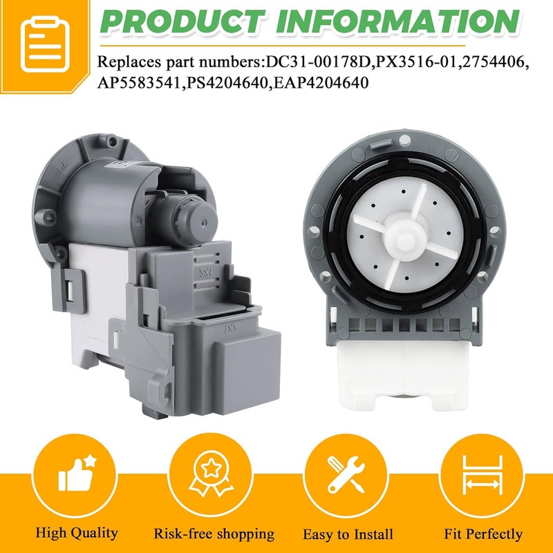 Techecook OEM DC31-00187A DC97-20621A PX3516-01 Washer Drain Pump Motor for SAMSUNG Washer DC31-00178A DC97-19289F DC97-19280F wa52m7750av/a4 DC31-00178D B35-3a AP5916591 PS9605762-5 Years Warranty by - Image 2