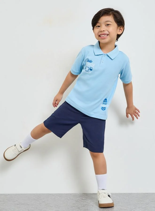 Styli Boys Blue Printed Polo Regular Fit T-Shirt
