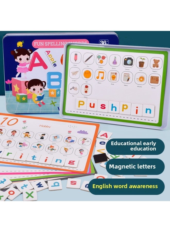 Children's Magnetic Sticker Word Game 26 English Letter Cognitive Puzzle Early Education Enlightenment Educational Toys-Color:GB-iron Box Spelling Words - Image 2