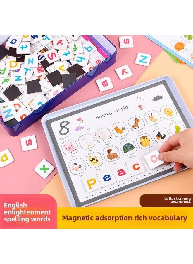 Children's Magnetic Sticker Word Game 26 English Letter Cognitive Puzzle Early Education Enlightenment Educational Toys-Color:GB-iron Box Spelling Words - Image 1