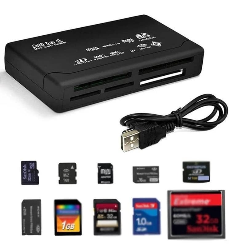 USB 2.0 All in One PC Memory Card Reader Adapter and Write Plug OSX Windows Chrome Compatible for SD/MMC/SDHC/XD/M2/Memory Stick/Micro SD/CF/Pro&Duo Cards