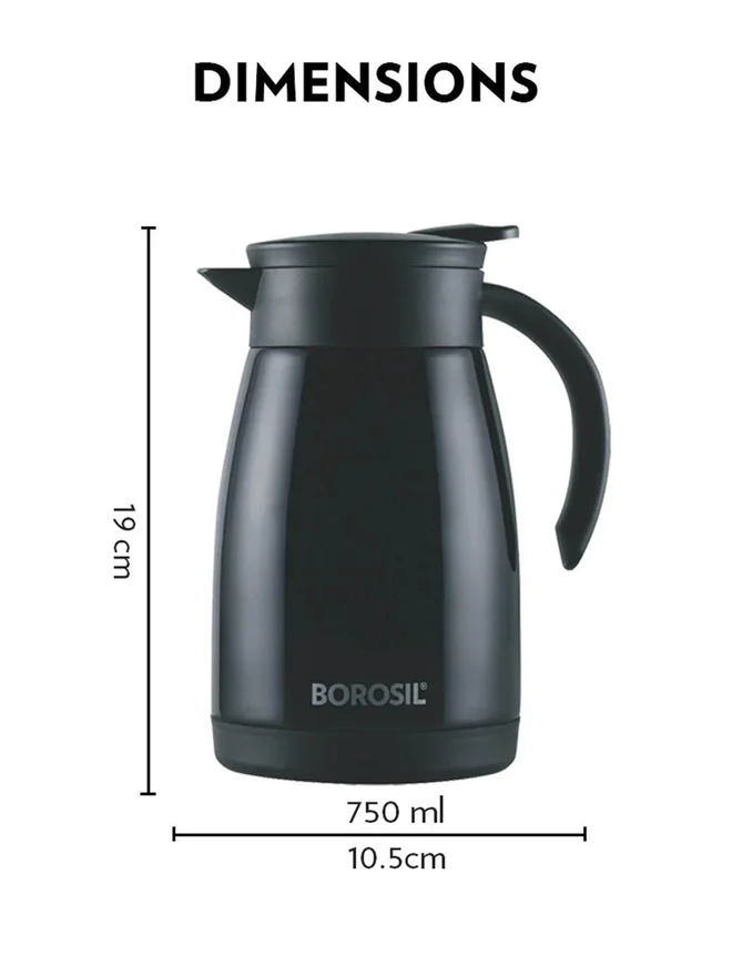 بوروسيل إبريق شاي ستانلس ستيل أسود - ٧٥٠ مل