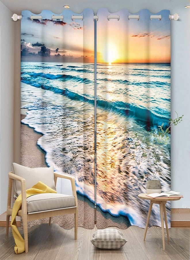 Renaiss Sea Sand Beach Window Curtains Sunset Clouds Blue Seashore Coastal Ocean Printing Window Treatment Darkening Privacy Blackout Durable Drapes for Bedroom Living Room Decor 42x84 Inch x 2 Panels - Image 4