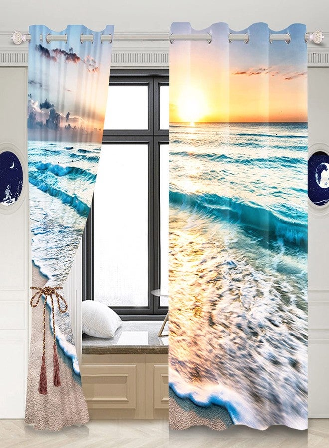 Renaiss Sea Sand Beach Window Curtains Sunset Clouds Blue Seashore Coastal Ocean Printing Window Treatment Darkening Privacy Blackout Durable Drapes for Bedroom Living Room Decor 42x84 Inch x 2 Panels - Image 3
