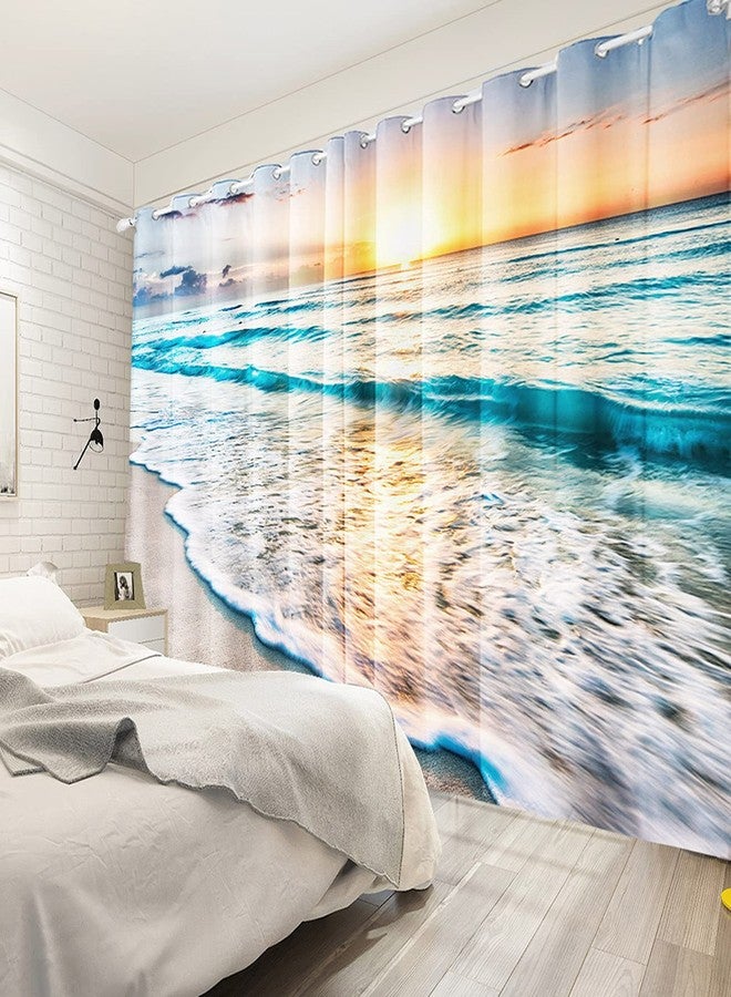 Renaiss Sea Sand Beach Window Curtains Sunset Clouds Blue Seashore Coastal Ocean Printing Window Treatment Darkening Privacy Blackout Durable Drapes for Bedroom Living Room Decor 42x84 Inch x 2 Panels - Image 2