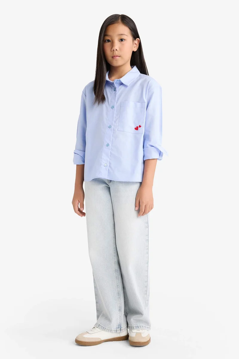 DeFacto Girl Oversize Loose Fit Oxford Long Sleeve Shirt