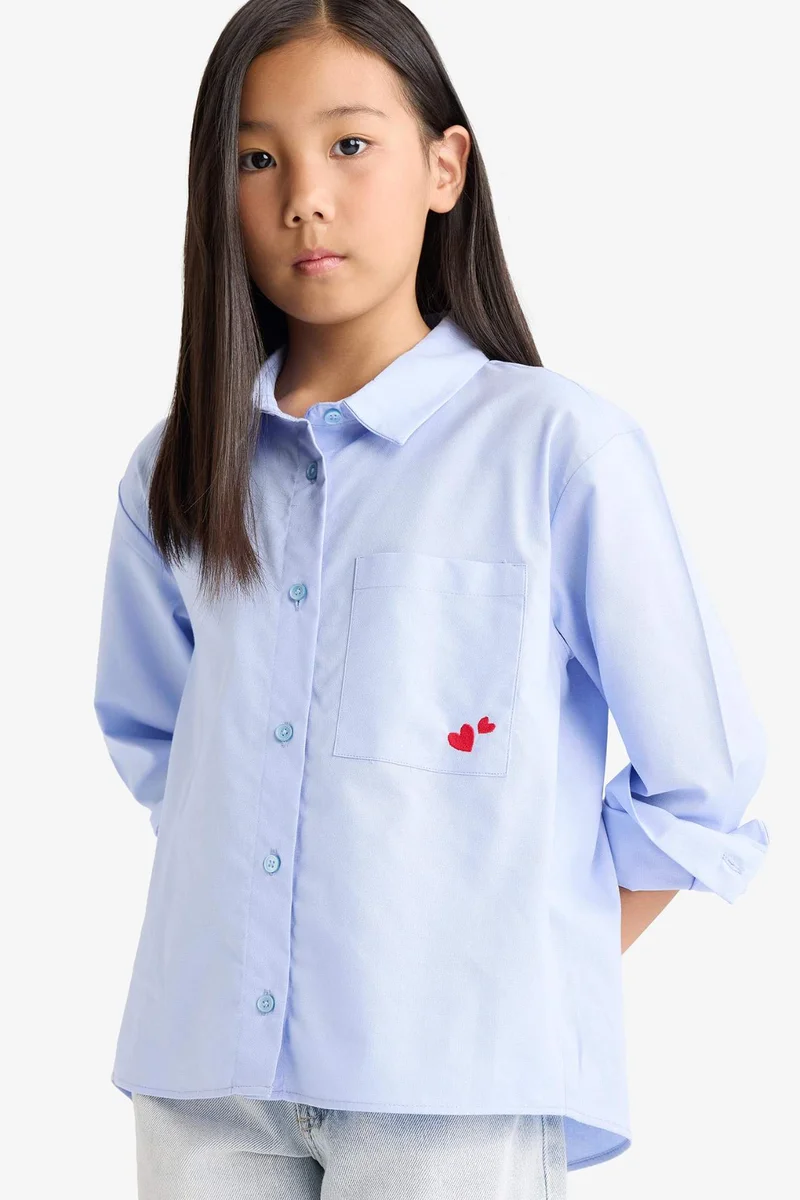 DeFacto Girl Oversize Loose Fit Oxford Long Sleeve Shirt