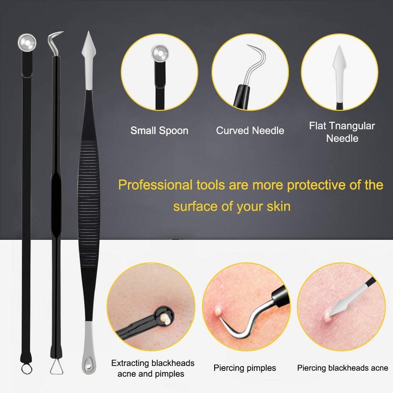 Boxoyx Pimple Popper Tool Kit - Boxoyx 10 Pcs Blackhead Remover Comedone Extractor Kit with Box for Quick and Easy Removal of Pimples, Blackheads, Zit Removing, Forehead,Facial and Nose (Black) - Image 3