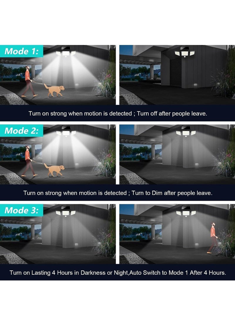 Solar Lights for Outdoor, 210 LED Beads 2500LM Motion Sensor Lights with Remote Control, IP65 Waterproof, 3 Heads Security LED Flood Light, 360° Wide Angle Illumination Wall Light with 3 Modes