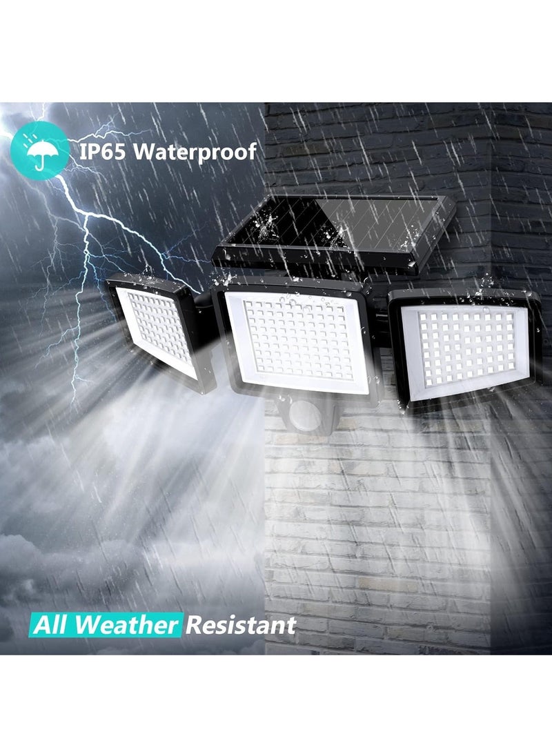 Solar Lights for Outdoor, 210 LED Beads 2500LM Motion Sensor Lights with Remote Control, IP65 Waterproof, 3 Heads Security LED Flood Light, 360° Wide Angle Illumination Wall Light with 3 Modes