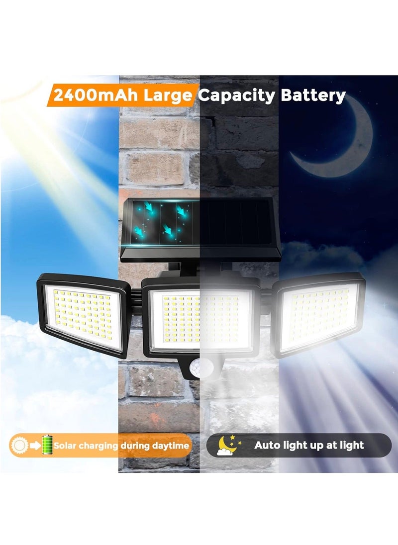 Solar Lights for Outdoor, 210 LED Beads 2500LM Motion Sensor Lights with Remote Control, IP65 Waterproof, 3 Heads Security LED Flood Light, 360° Wide Angle Illumination Wall Light with 3 Modes