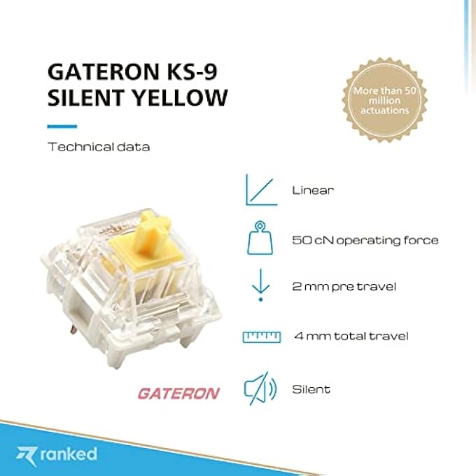 GATERON PACK OF GATERON KS-9 KEY SWITCHES FOR MECHANICAL GAMING KEYBOARDS | PLATE MOUNTED (GATERON SILENT YELLOW, 65 PCS) - Image 2