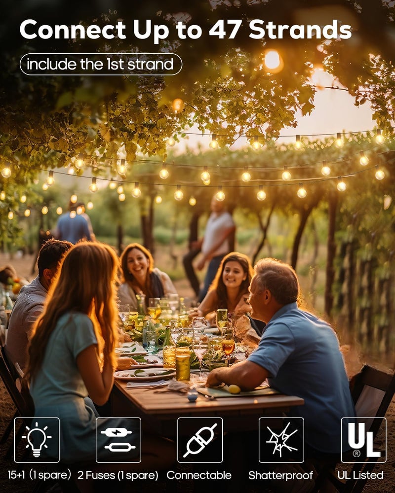 LITVERSE String Lights for Outside 25 FT Outdoor Lights for Patio with 25 1 Shatterproof LED Edison Bulbs G40 Waterproof Connectable Hanging Lights for Backyard Bistro Party Balcony - Image 5