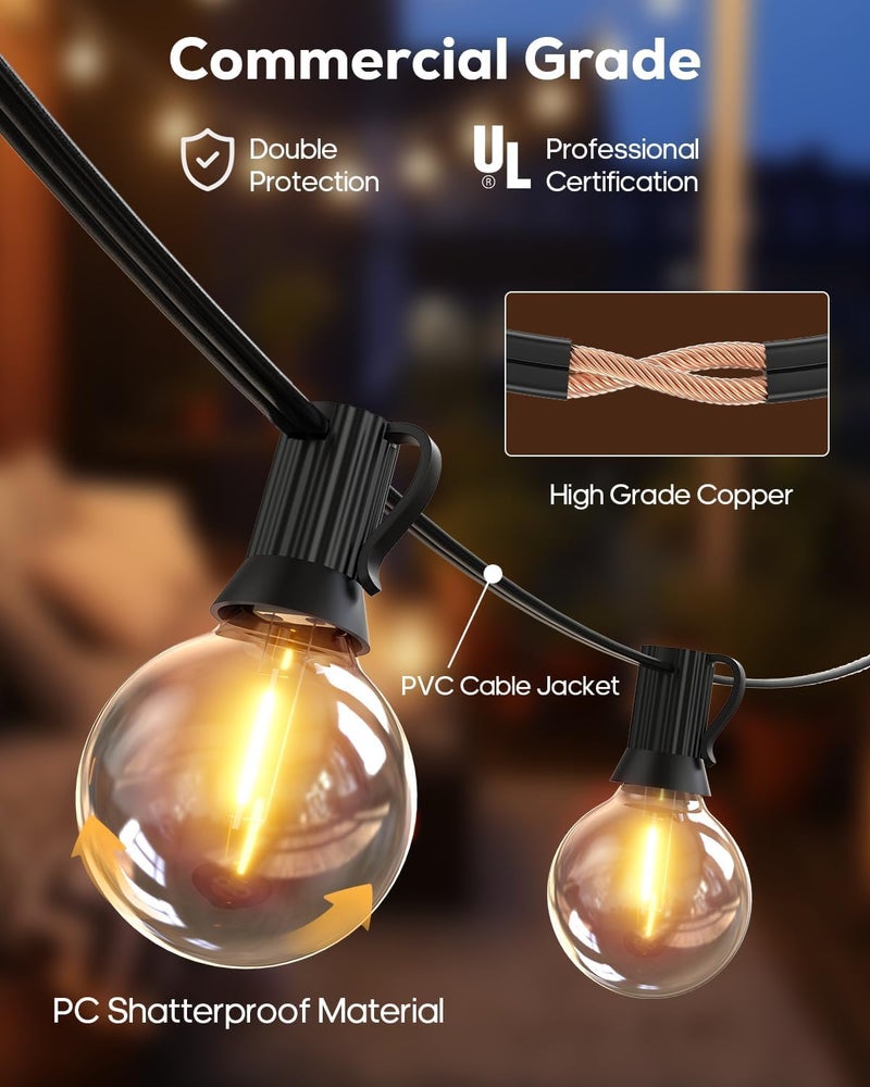 LITVERSE String Lights for Outside 25 FT Outdoor Lights for Patio with 25 1 Shatterproof LED Edison Bulbs G40 Waterproof Connectable Hanging Lights for Backyard Bistro Party Balcony - Image 2
