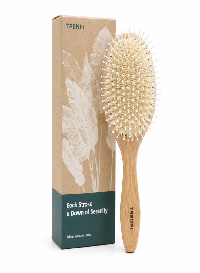 TRENFI Boar and Nylon Bristle Oval Hair Brush Red Oak - Image 1