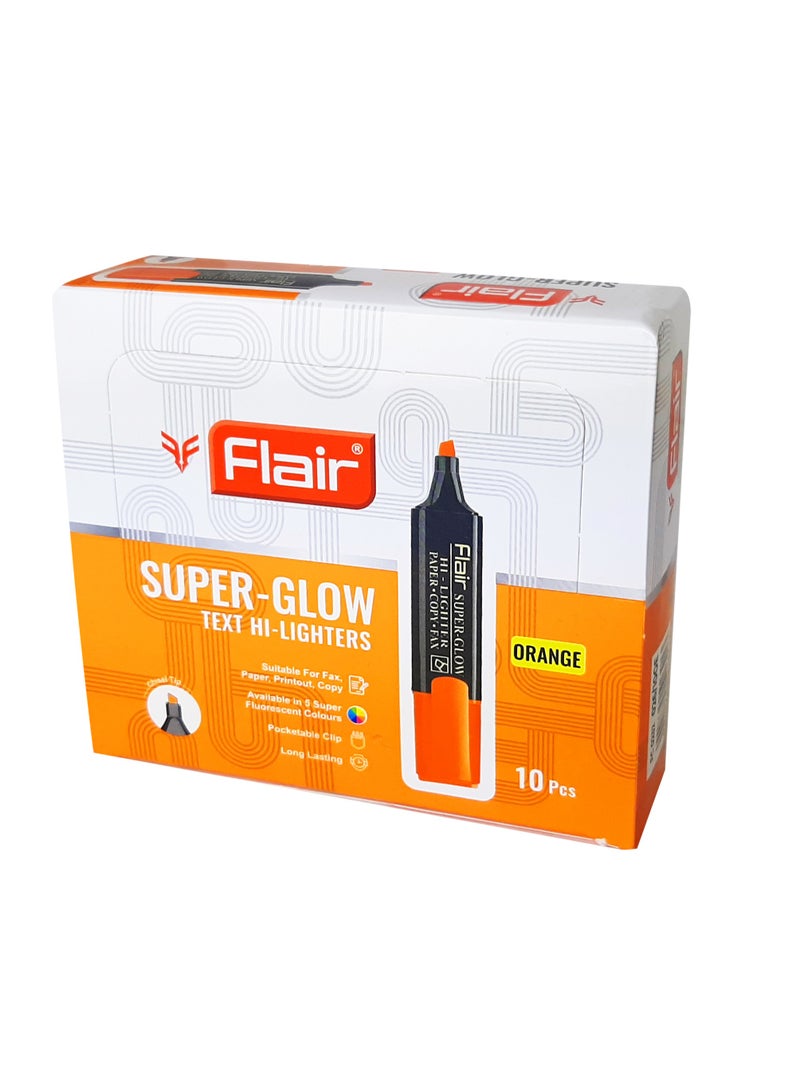 Flair Super Glow Chisel Tip Text Hi-lighters set of 10 , Orange  - Image 2