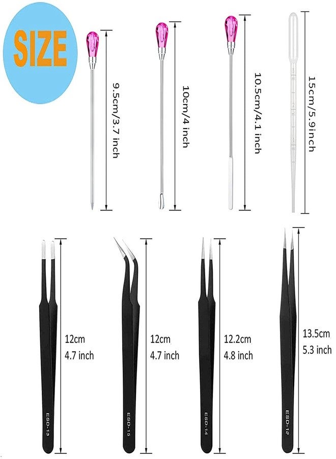 MSDADA 11 Pcs Silicone Resin Mold Tools Set Stirring Needle Spoon Tool Tweezers Precision Kit, Anti-Static Electronics Tweezers Set for Resin Art Crafts,Jewelry Making,DIY Epoxy Casting Molds(Rose Red) - Image 2