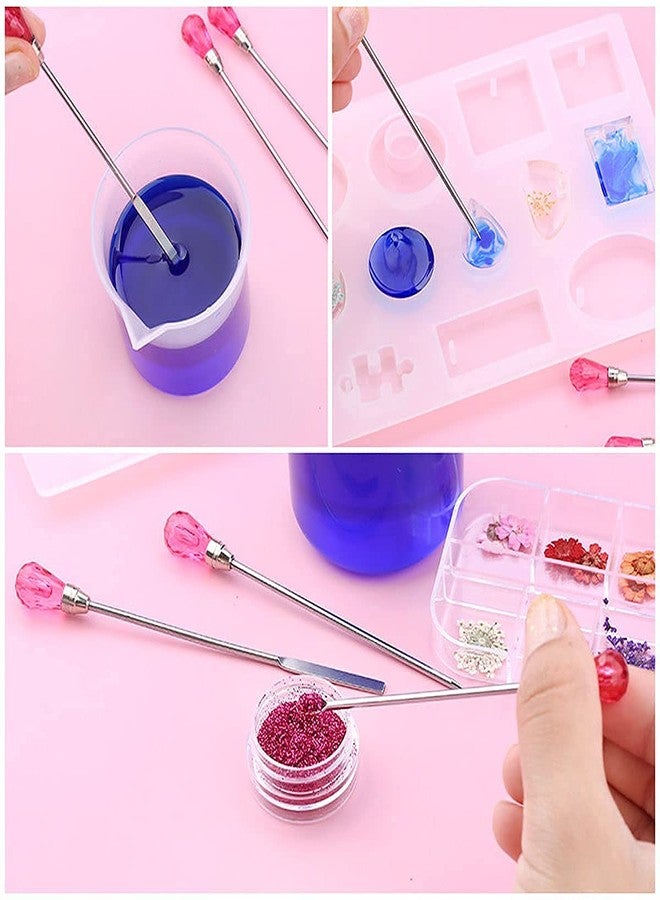 MSDADA 11 Pcs Silicone Resin Mold Tools Set Stirring Needle Spoon Tool Tweezers Precision Kit, Anti-Static Electronics Tweezers Set for Resin Art Crafts,Jewelry Making,DIY Epoxy Casting Molds(Rose Red) - Image 3