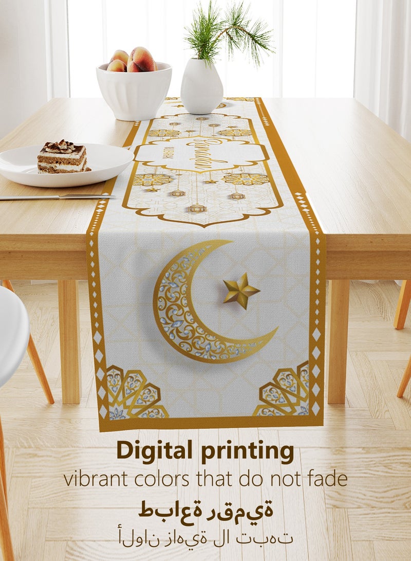 Sunnaltree 5PCS Table Runner Set,Kitchen Table Decoration,Holiday Kitchen Dining Table Runners Set for Home Party Decor, Ramadan and Eid Ramadan Party Decorations,1PC Table Runner, 2PC Pillow Cover (White) - Image 4