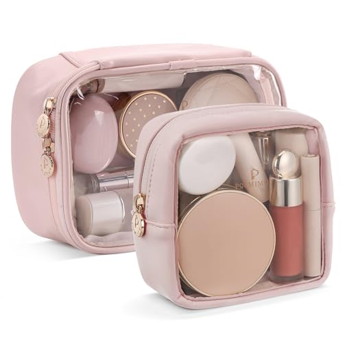 Pocmimut Mini Makeup Bag with Small Cosmetic Bag Travel Essentials OrganizersTSA Approved Toiletry Bag Makeup Pouch Clear Cosmetic Bags for WomenPink - Image 1