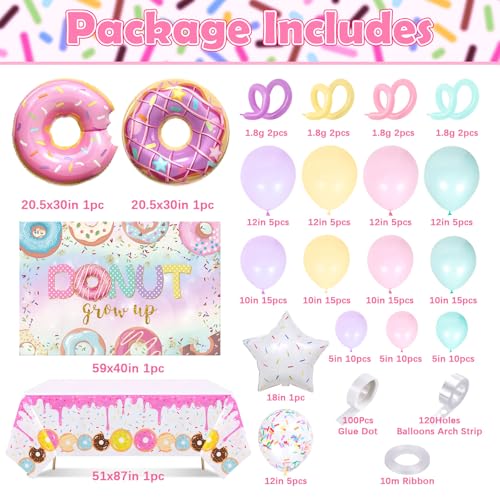Winrayk 131Pcs Donut Birthday Party Decorations Supplies for Girls Donut Balloon Garland Arch Kit Grow Up Backdrop Tablecloth Star Sprinkle Foil Balloons Kids Baby Shower Sweet One Party Decorations - Image 5