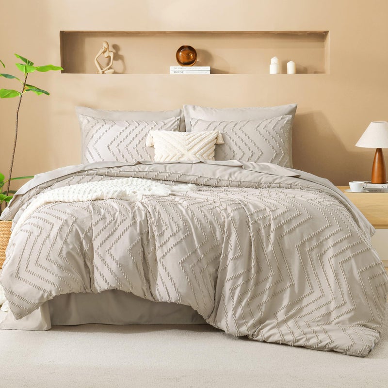 Litanika Comforter Full Size Set with Sheets Beige - 7 Pieces Bed in a Bag Full Chevron Tufted Complete Bedding Sets with Comforter, Sheets, Pillowcases & Shams - Image 2