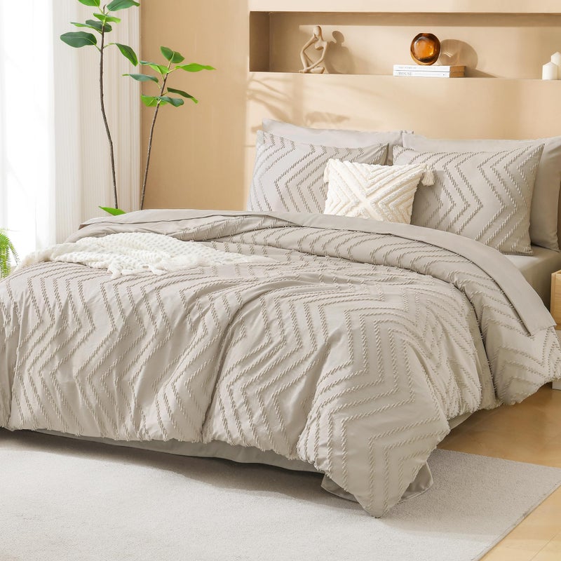 Litanika Comforter Full Size Set with Sheets Beige - 7 Pieces Bed in a Bag Full Chevron Tufted Complete Bedding Sets with Comforter, Sheets, Pillowcases & Shams - Image 3