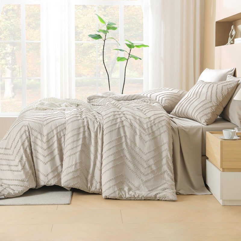 Litanika Comforter Full Size Set with Sheets Beige - 7 Pieces Bed in a Bag Full Chevron Tufted Complete Bedding Sets with Comforter, Sheets, Pillowcases & Shams - Image 4