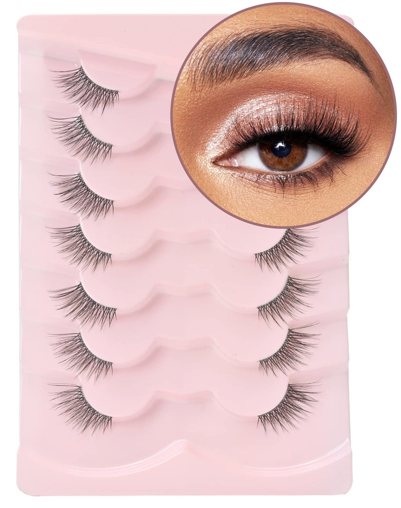 Onlyall Half Eyelashes Corner Lashes Natural Lashes Half Lashes Wispy End Lashes Corner Eyelashes 3/4 Lashes Clear Band Lashes 7 Pairs C02 (6MM-14MM) - Image 1