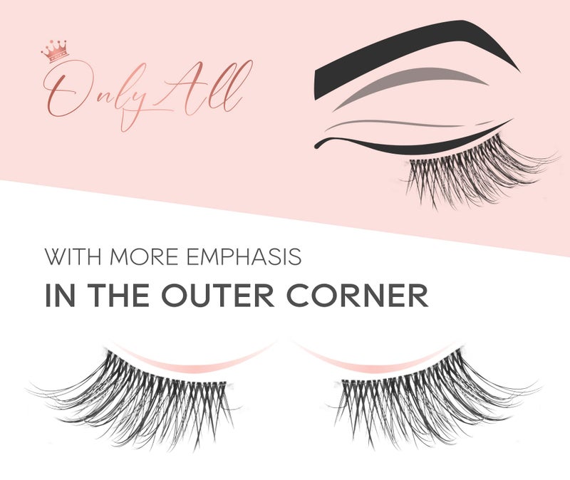Onlyall Half Eyelashes Corner Lashes Natural Lashes Half Lashes Wispy End Lashes Corner Eyelashes 3/4 Lashes Clear Band Lashes 7 Pairs C02 (6MM-14MM) - Image 3